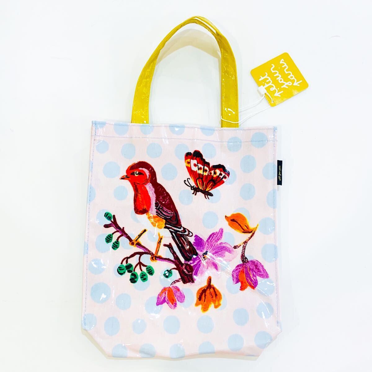 【新品未使用】Petit Jour Paris プチジュワ トートバッグ 手提げカバン ピンク ドット柄 水玉 鳥 蝶々 ナタリーレテ ビニールコーティング拍卖