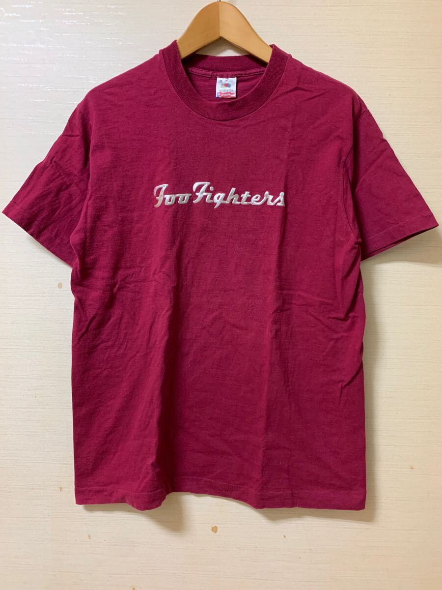 90s ヴィンテージ Foo Fighters/フーファイターズ T-Shirt/Tee/Tシャツ NIRVANA立体シルバープリント シングルステッチ USA製 M拍卖