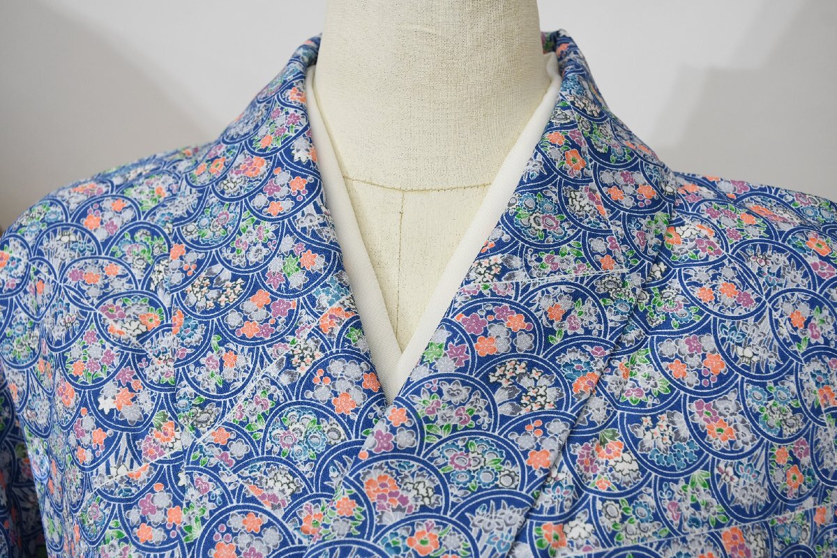 小紋 着物 袷 青海波文 花 身丈153cm 裄丈65cm ★ kb-6353 桜庭呉服店拍卖