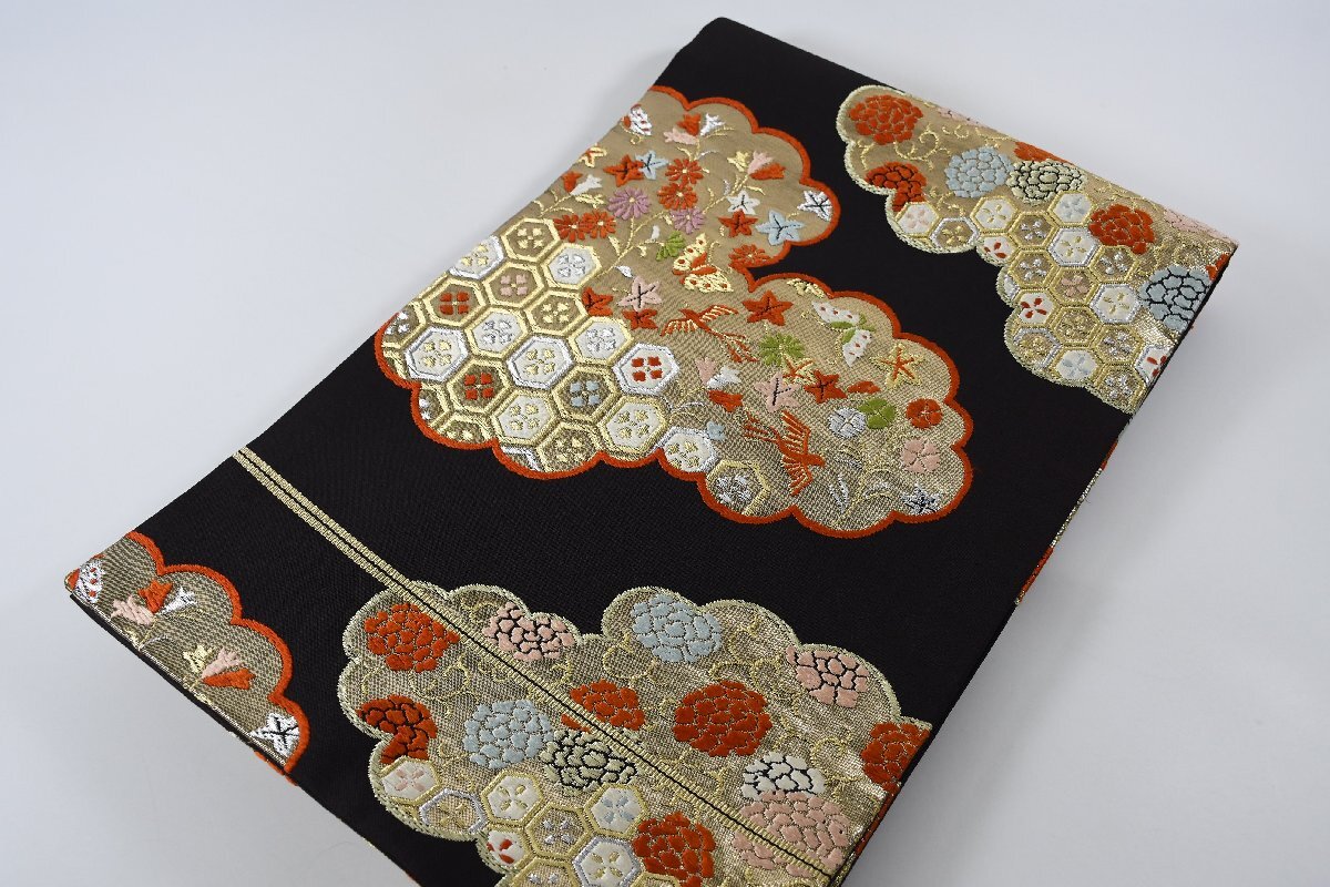 袋名古屋帯 六通柄 雲文 花 帯丈364cm ★着物屋 ne-12520 桜庭呉服店拍卖