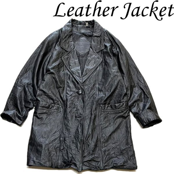 1点物◆ビッグサイズ黒テーラードレザージャケット革ジャン古着メンズレディースOKアメカジ90sストリート/スポーツ/ブルゾンブランド373466拍卖