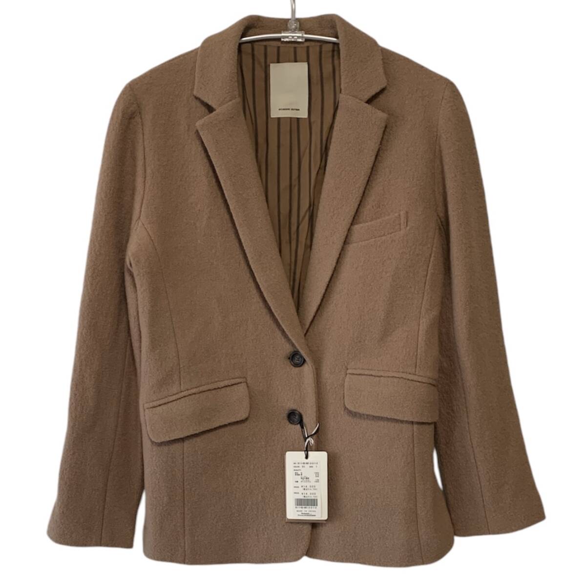 新品 NOMBRE IMPAIR ノンブルアンペール ウール ジャケット キャメル色 Sサイズ 毛100% 起毛 ストライプ柄 紙タグ付き拍卖