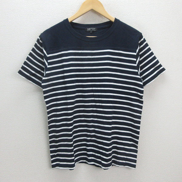 D■ビームス/BEAMS ボーダー柄 半袖Tシャツ【L】紺/MENS/108【中古】拍卖