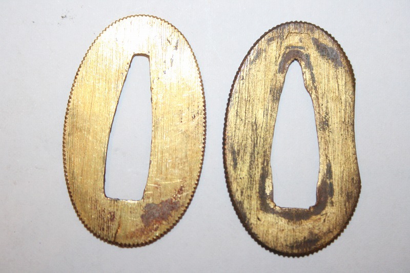 時代物本歌切羽 金鍍金銅地切羽1組③ 厚みあり !拍卖