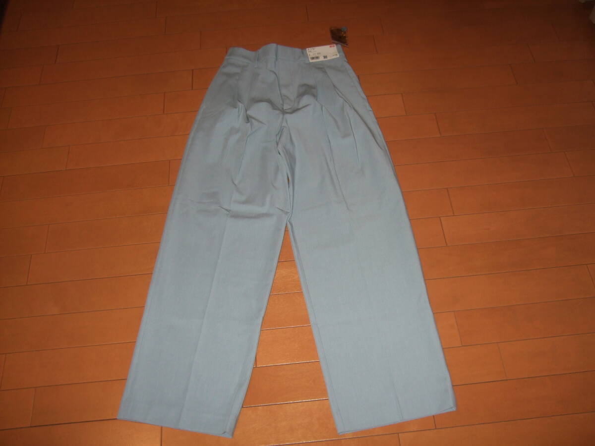 新品タグ付送料込即決☆ユニクロ タックワイドパンツ☆ブルー系 レディースS拍卖