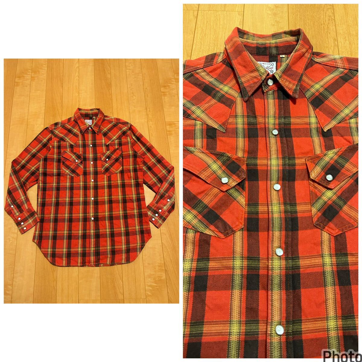 良品☆東洋・THE WEST /L大き目 UNION MADE Ranch craft 長袖ヘヴィネル.ウエスタンシャツ ビンテージチェック柄 オンブレバッファロー拍卖