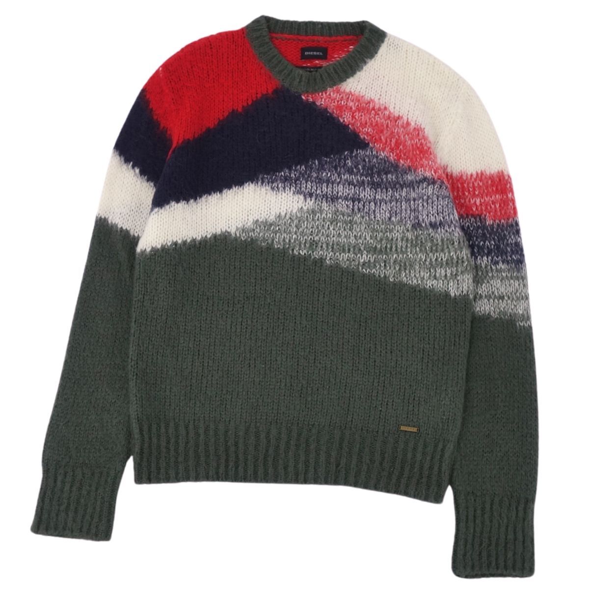 美品 ディーゼル DIESEL ニット セーター クルーネック ロングスリーブ 長袖 総柄 モヘヤ トップス メンズ M cf09od-rm05f11674拍卖