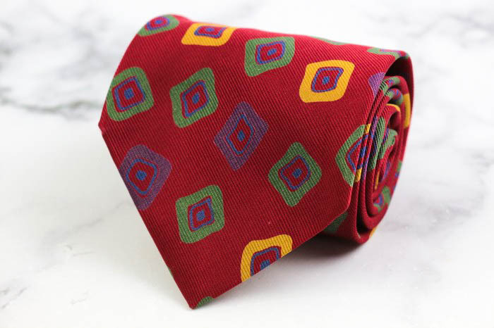 ポールスチュアート ブランド ネクタイ 小紋柄 幾何学模様 シルク PO メンズ レッド PAUL STUART拍卖