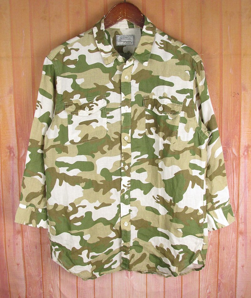 LAS8622 URBAN RESEARCH DOORS アーバンリサーチ ドアーズ 迷彩 7分袖 シャツ DR61-13Y002 グリーン系 38拍卖