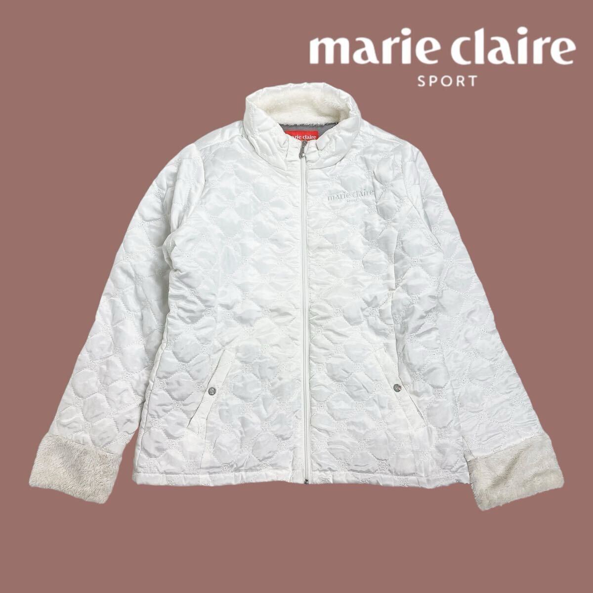 10T143☆ marie claire SPORT マリクレールスポーツ ホワイト ファー キルティング ジャケット アウター ゴルフウェア スポーツ Lサイズ拍卖