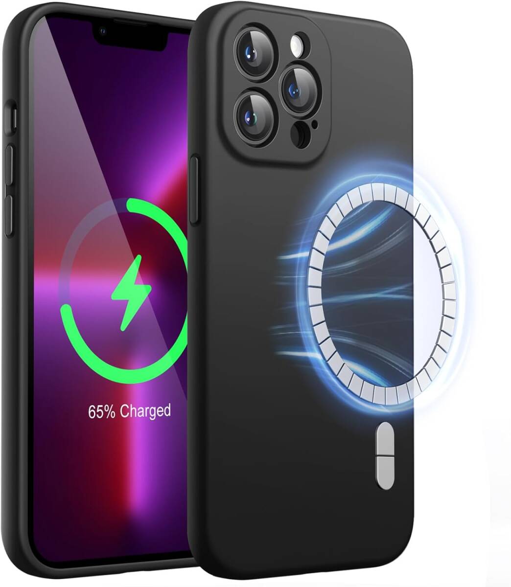 JEDirect iPhone13ProMax (13 Pro Max 6.7インチ用) マグネット シリコンケース MagSafe対応 (ブラック) L122拍卖