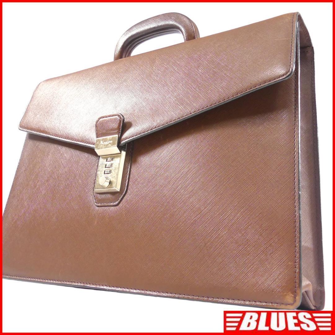 即決★日本製 Aquascutum★オールレザービジネスバッグ アクアスキュータム メンズ 茶 本革 ブリーフケース 本皮 通勤 出張 鍵付き拍卖