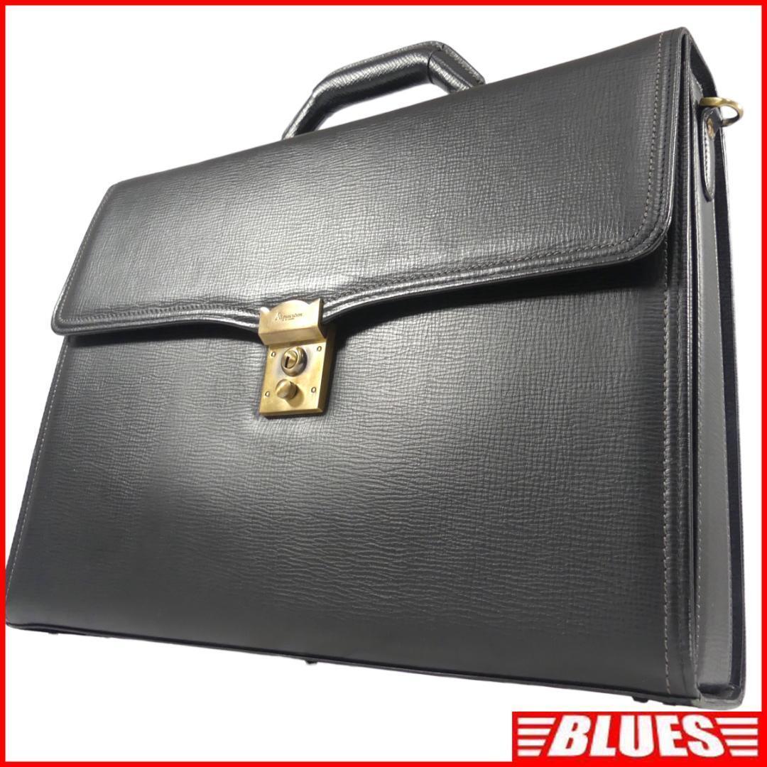 即決★Aquascutum★オールレザービジネスバッグ アクアスキュータム メンズ 黒 本革 ブリーフケース 本皮 通勤 出張 鞄 鍵付拍卖