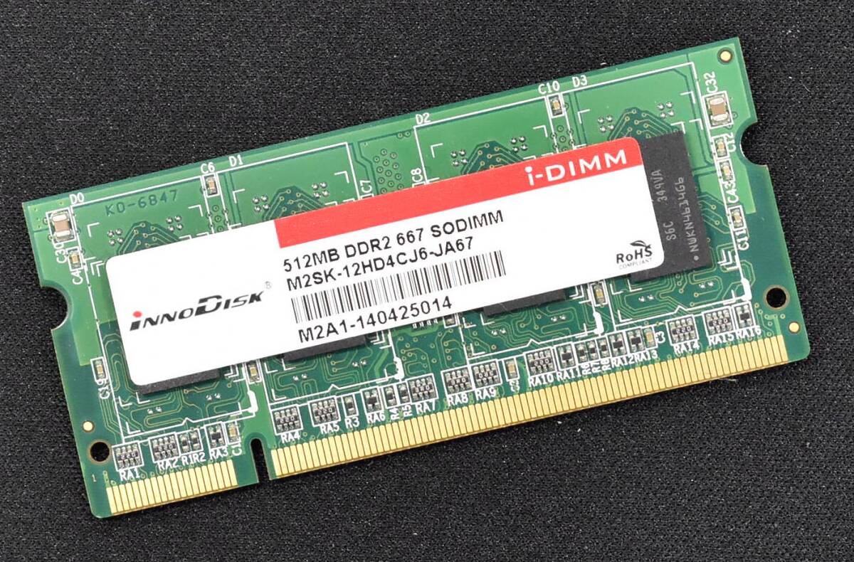 512MB PC2-5300S DDR2-667 S.O.DIMM 200pin innodisk M2SK-12SD4CJ6-GA67 産業用途向け高品質タイプ (動作確認済 memtest86+) (SB0414 x9s拍卖