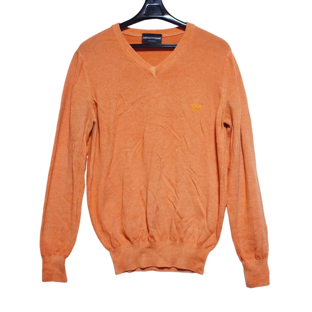 †伊製EMPORIOARMANI エンポリオアルマーニ オレンジ薄手ニットソー/44(レディースL相当)†拍卖