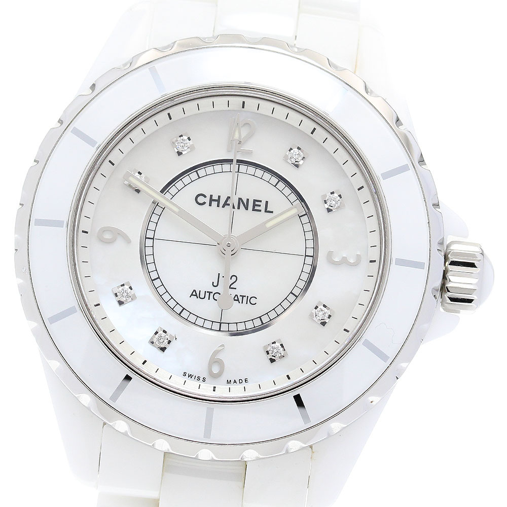 シャネル CHANEL H2423 J12 白セラミック 8Pダイヤ 自動巻き メンズ 良品 保証書付き_842763拍卖
