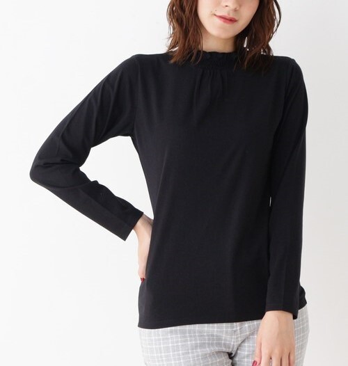 新品 grove シアバター加工ギャザーネックプルオーバ ダークグリーン(023) 02(M) 定価2197円拍卖