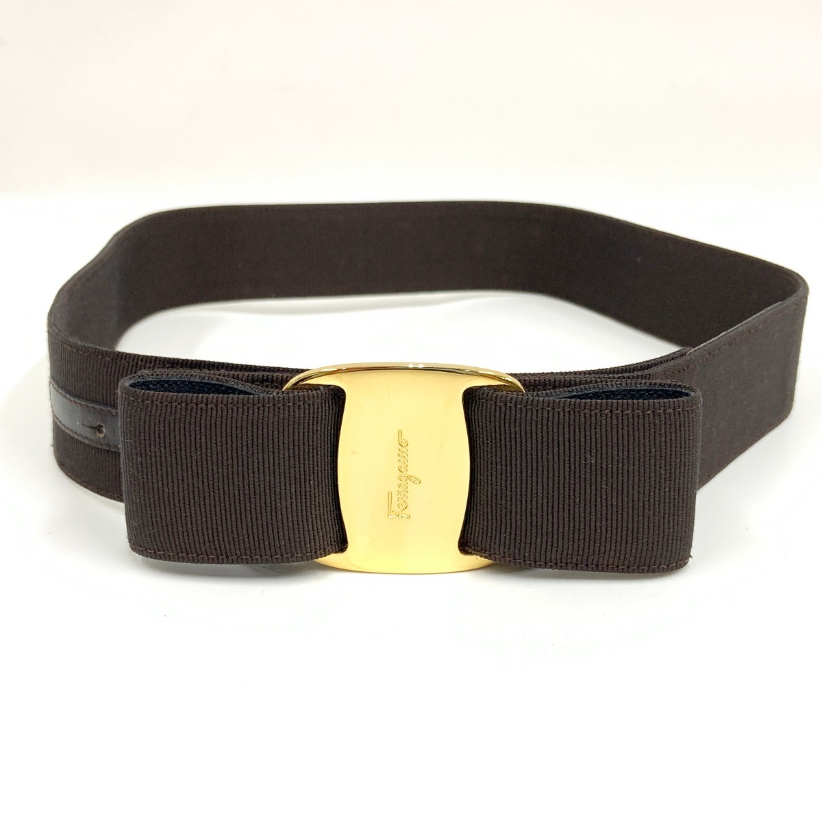 〇〇 Salvatore Ferragamo サルヴァトーレフェラガモ ヴァラリボン ベルト ブラウン x ゴールド やや傷や汚れあり拍卖