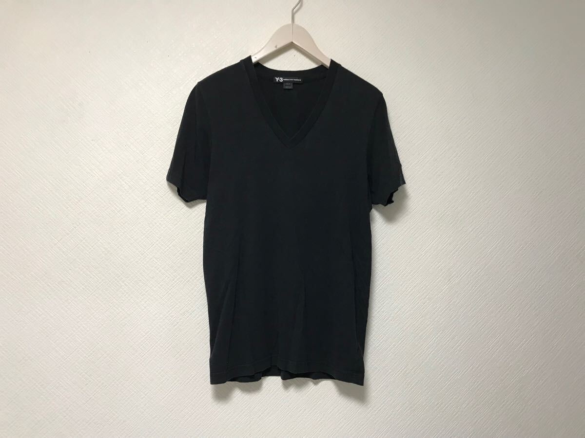 本物ワイスリーY-3ヨウジヤマモトY3アディダスコットンVネック半袖TシャツメンズサーフアメカジミリタリーモードゴルフドレスXS黒ブラック拍卖