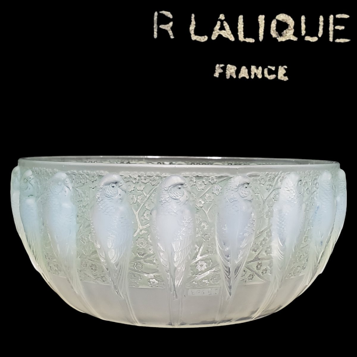 ◎R LALIQUE ルネ・ラリック オパールセントガラス インコ柄 硝子工芸彫刻 フランス製 フルーツボウル 西洋アンティーク 【100n650】拍卖