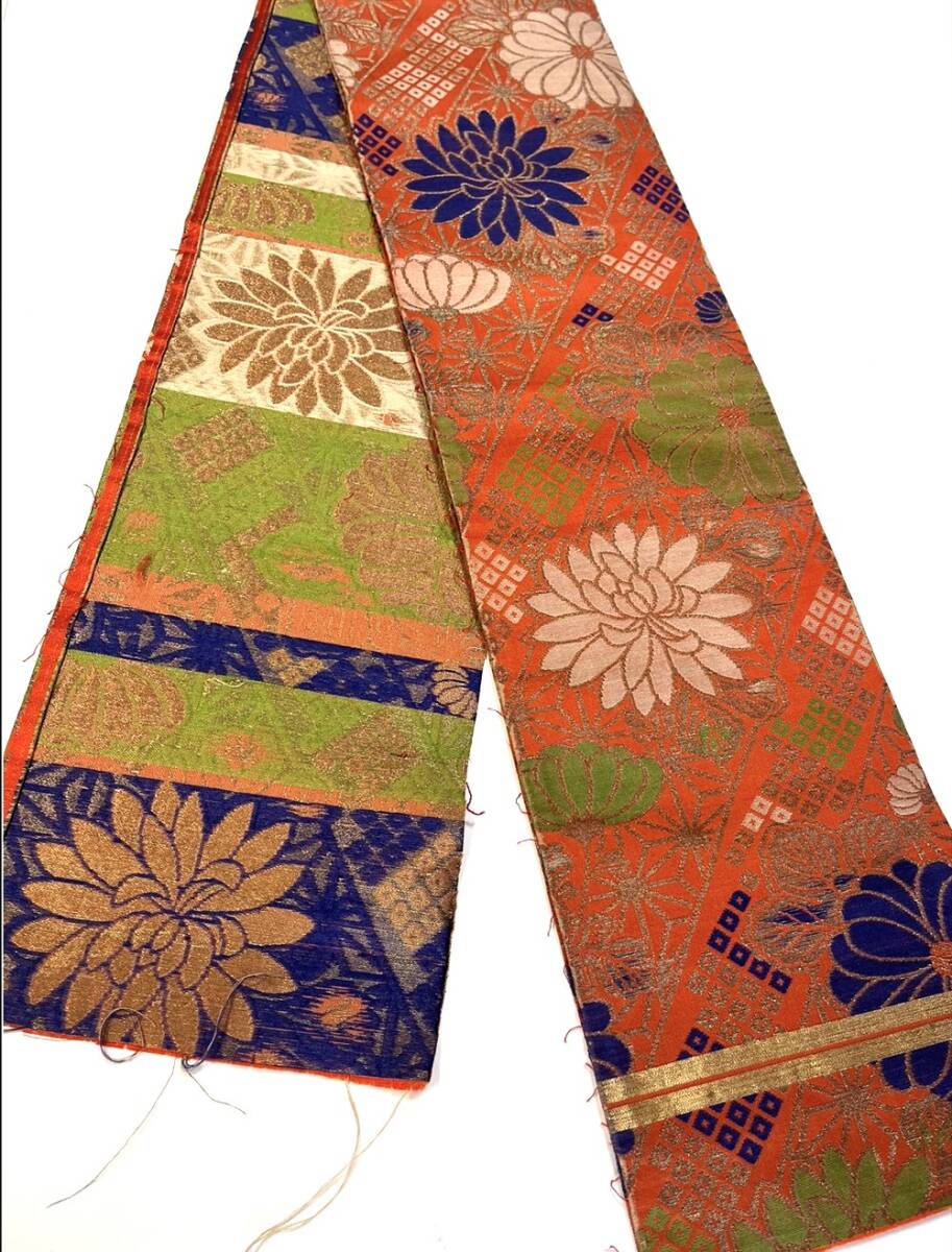花とら●リサイクル端切れ 帯地 橙 菊 リメイク 素材 細工用 240911ー03拍卖