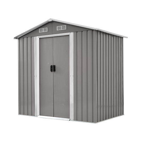 【可動棚付き】物置 屋外 スチール 倉庫 戸外収納庫 幅184*奥行き132*高196cm 可動棚付き 物置き おしゃれ 大型 収納庫 【グレー】 拍卖