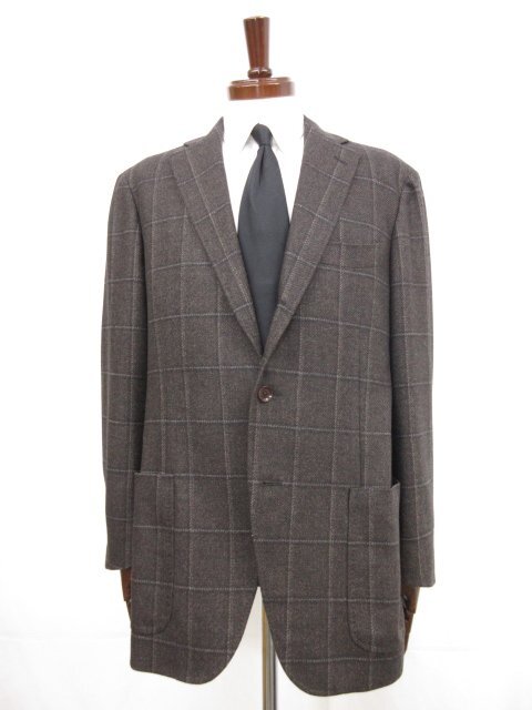 HH未使用【RING JACKET リングヂャケット】RN059F02F カノニコ生地 3B段返り 格子柄 ウールジャケット (メンズ) 52 ブラウン系 □17MJ9694拍卖