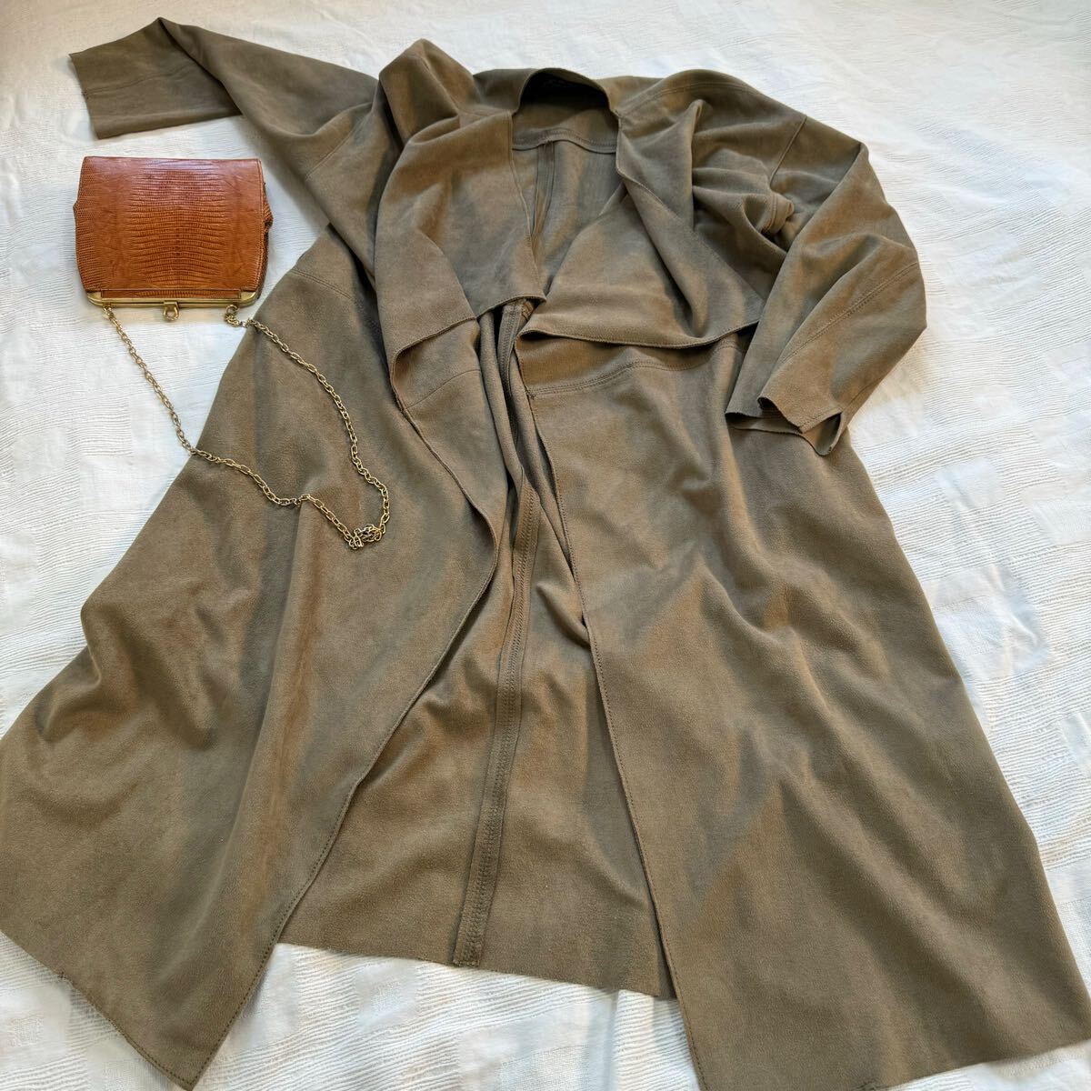 NATURAL VINTAGE GOA◆ スプリングコート ロングコートカーキ 羽織 フェイクスウェード トレンチコート y24103010拍卖