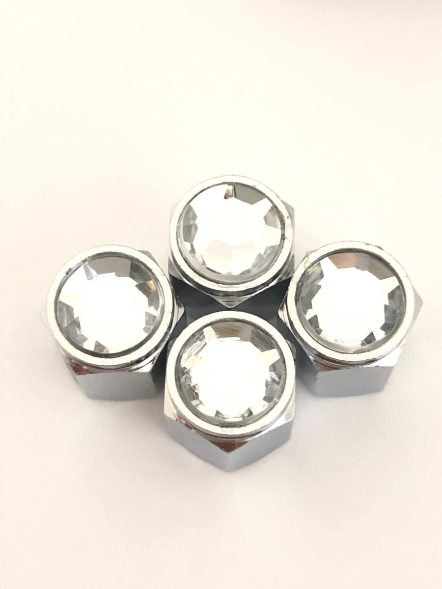 ホイール エア バルブキャップ ホワイト クリスタル風 宝石風 車 ドレスアップ ホンダ トヨタ ニッサン スバル ダイハツ スズキ ミツビシ拍卖