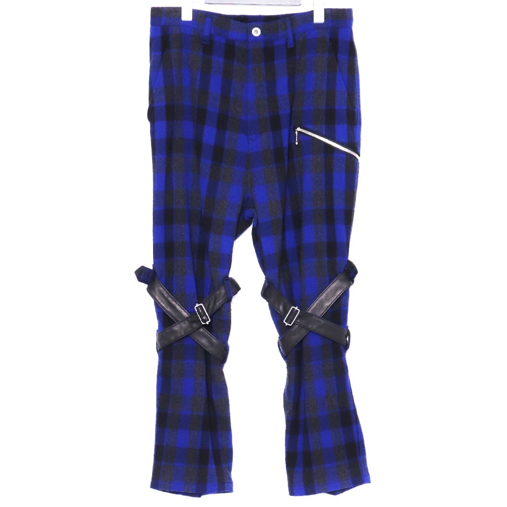 ISAMU KATAYAMA BACKLASH カンガルーレザーウールパンツ S ブルー 1859-01 イサムカタヤマバックラッシュ チェックボンテージパンツ pants拍卖