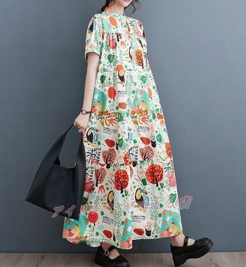 ☆新品総柄&ティアードがおしゃれなマキシ丈ワンピ大きいサイズギャザーでゆったりとろみ素材マキシ丈ワンピ 白拍卖