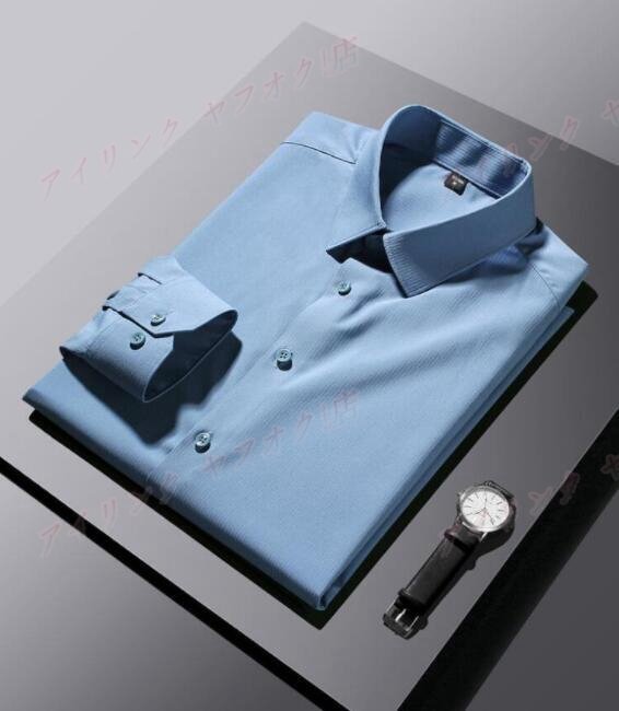 ☆新品上質 綿 メンズ 高級感 トップス 長袖 シャツ ドレスシャツ ワイシャツ 無地 ビジネス メンズシャツ 20代 30代 おしゃれ ブルー拍卖