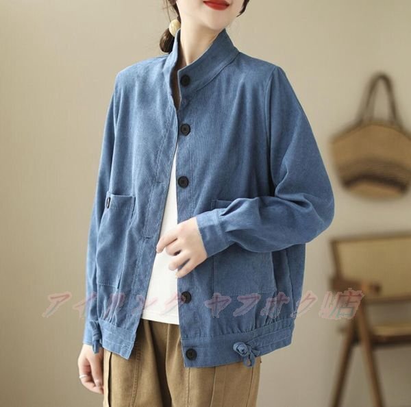 ☆新品サイズ選択可 春 カジュアル ゆったり アウター 20304050代 長袖 大きいサイズ ジャケット コート ブルー拍卖