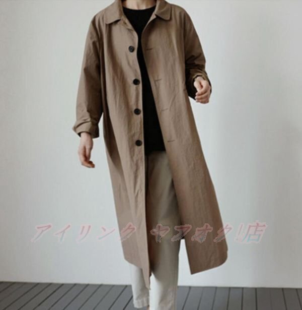 ☆新品カジュアル コート レディース きれいめ ロングコート アウター 長袖 ロング丈 ス 無地 トレンチコート カーキ拍卖