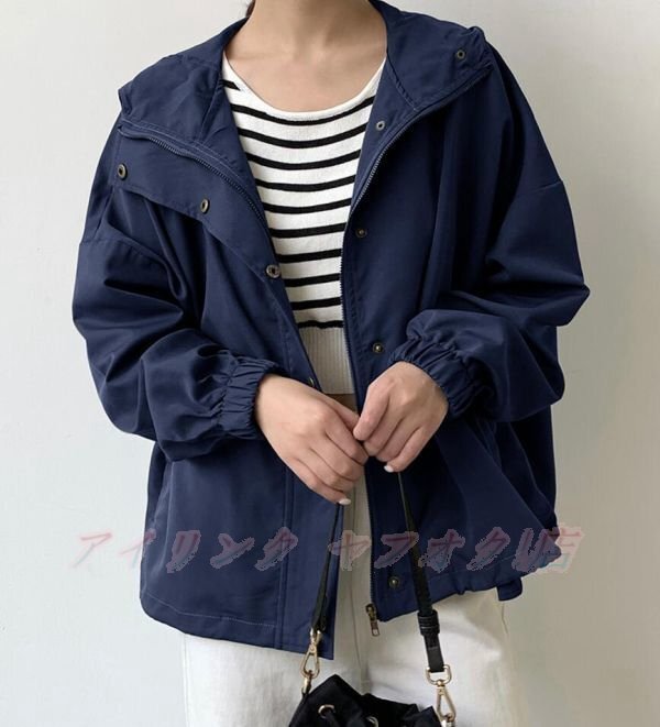 ☆新品Fサイズ カジュアル 大きいサイズ レディース パーカー ブルゾン ショートコート 長袖 アウター ジャケット 紺拍卖