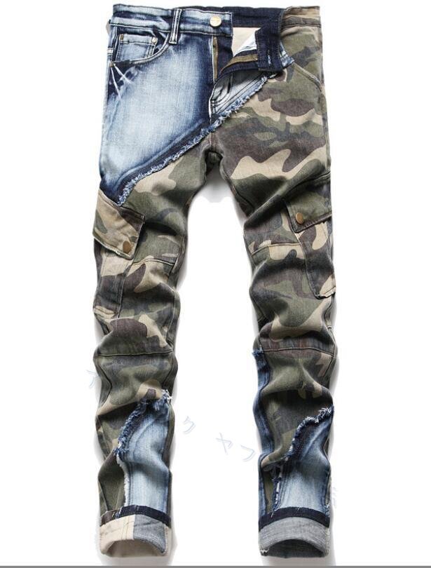 ☆新品メンズ デニムパンツ バイクパンツ 迷彩柄 ジーンズ ジーパン ロングパンツ スキニーパンツ ストレッチパン Gパン w28~w36選択可拍卖