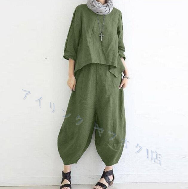 ☆新品濃紺の上下セットぷっくりパンツがかわいい 大きいサイズ アシメントリーTOPS2点セットミリタリーグリーン拍卖