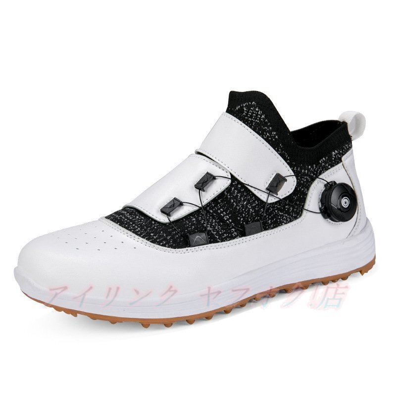 ☆新品最高級 ゴルフシューズ 運動靴 メンズ 4E 幅広 スニーカー スポーツシューズ ダイヤル式 フィット感 防水性 耐久性 ホワイト拍卖
