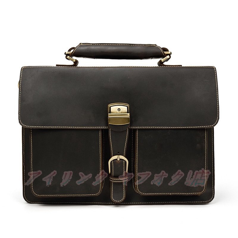 ☆新品登場 高級本革 牛革 メンズバッグ ブリーフケース ビジネスバッグ 厚手牛革 トートバッグ 14PC対応 A4書類 通勤 出張 鞄 コーヒー拍卖