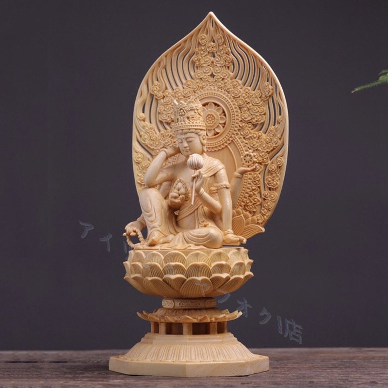 ☆新品上質 総檜材 木彫仏像 精密細工 仏師で仕上げ品 如意輪観音像 高さ30cm 仏教美術拍卖