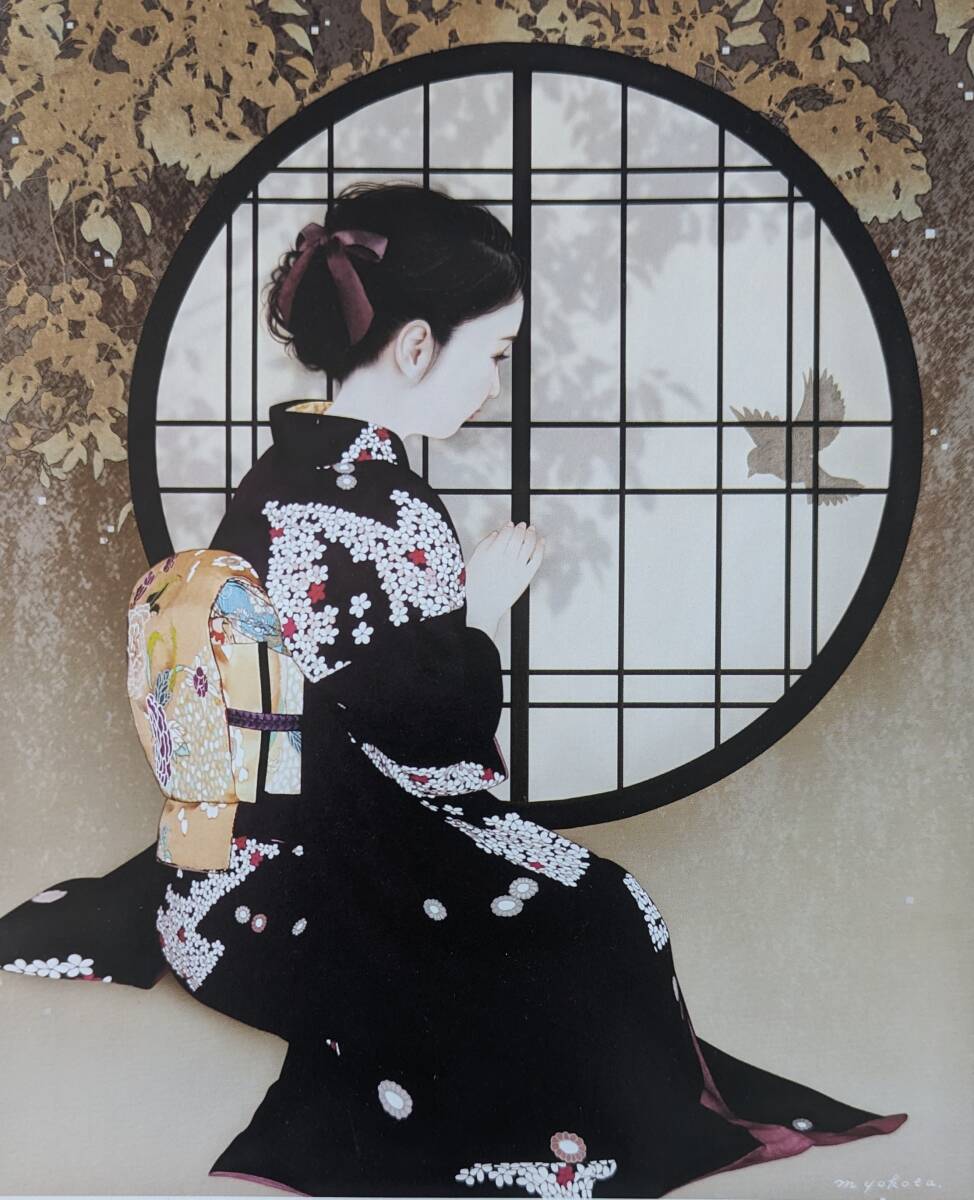 横田美晴、「待宵」、希少画集・額装画、日本製・新品額縁にて額装致します、状態良好、日本人画家、美人 拍卖