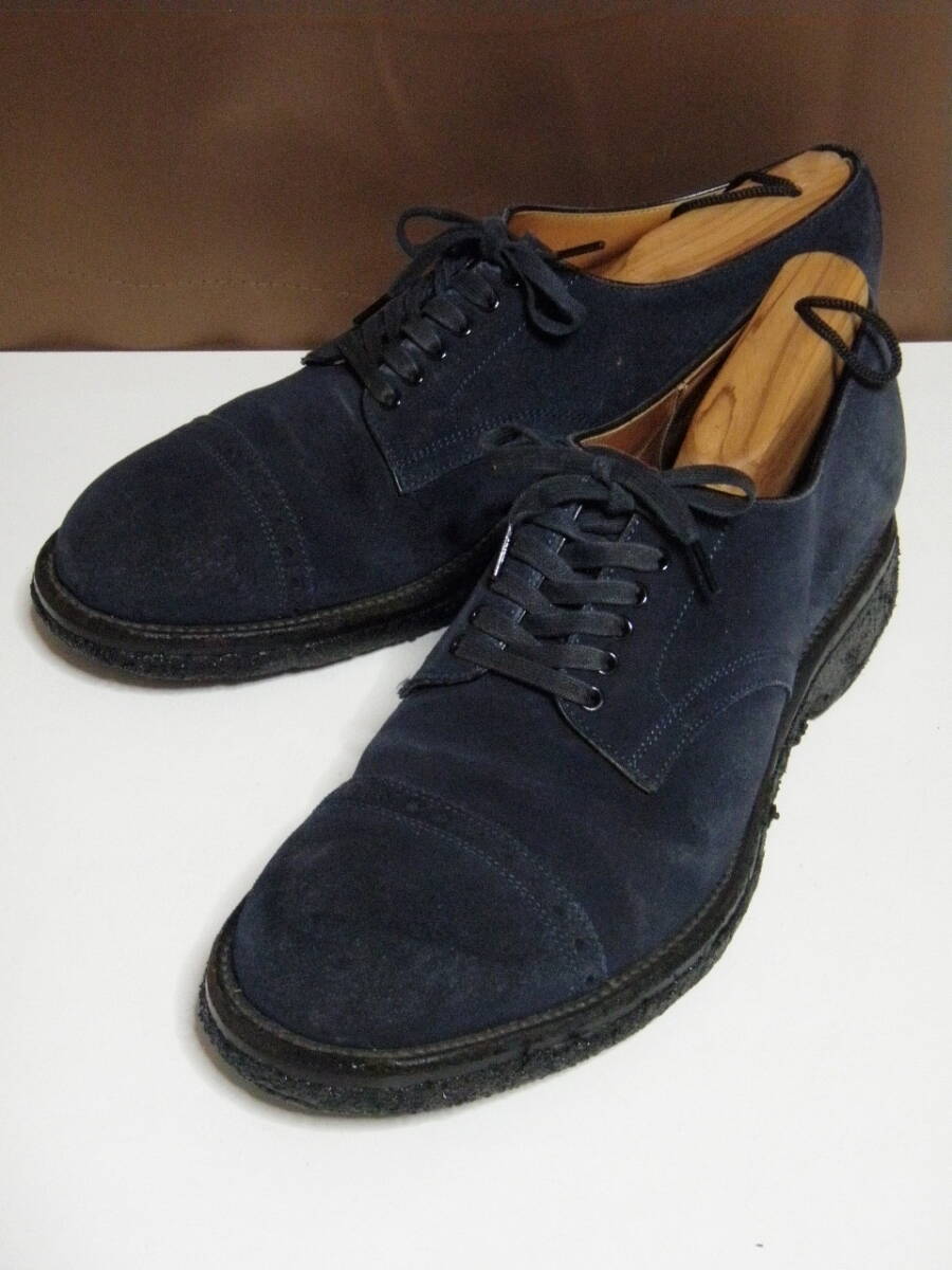 9 サイズ アダムエロペ 別注 ヒロシツボウチ 0832 ストレートチップ メダリオン スエード シューズ 紺 ネイビー 革靴 HIROSHI TSUBOUCHI拍卖
