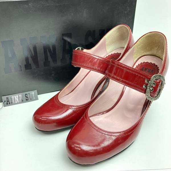 t)アナスイ ANNA SUI パンプス 4095-15 エナメル レッドカラー サイズ3 約23.0cm ヒール約7.7cm レディース 中古 ※箱有り拍卖