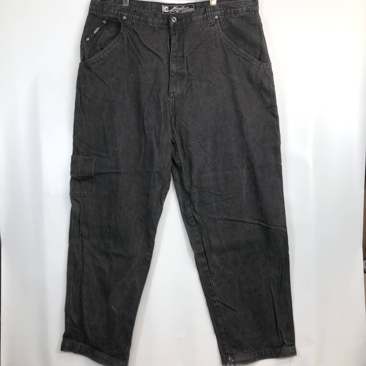 90s カナイジーンズ KANI JEANS デニムパンツ 先染めブラック W42 ビッグシルエット ビッグサイズ拍卖