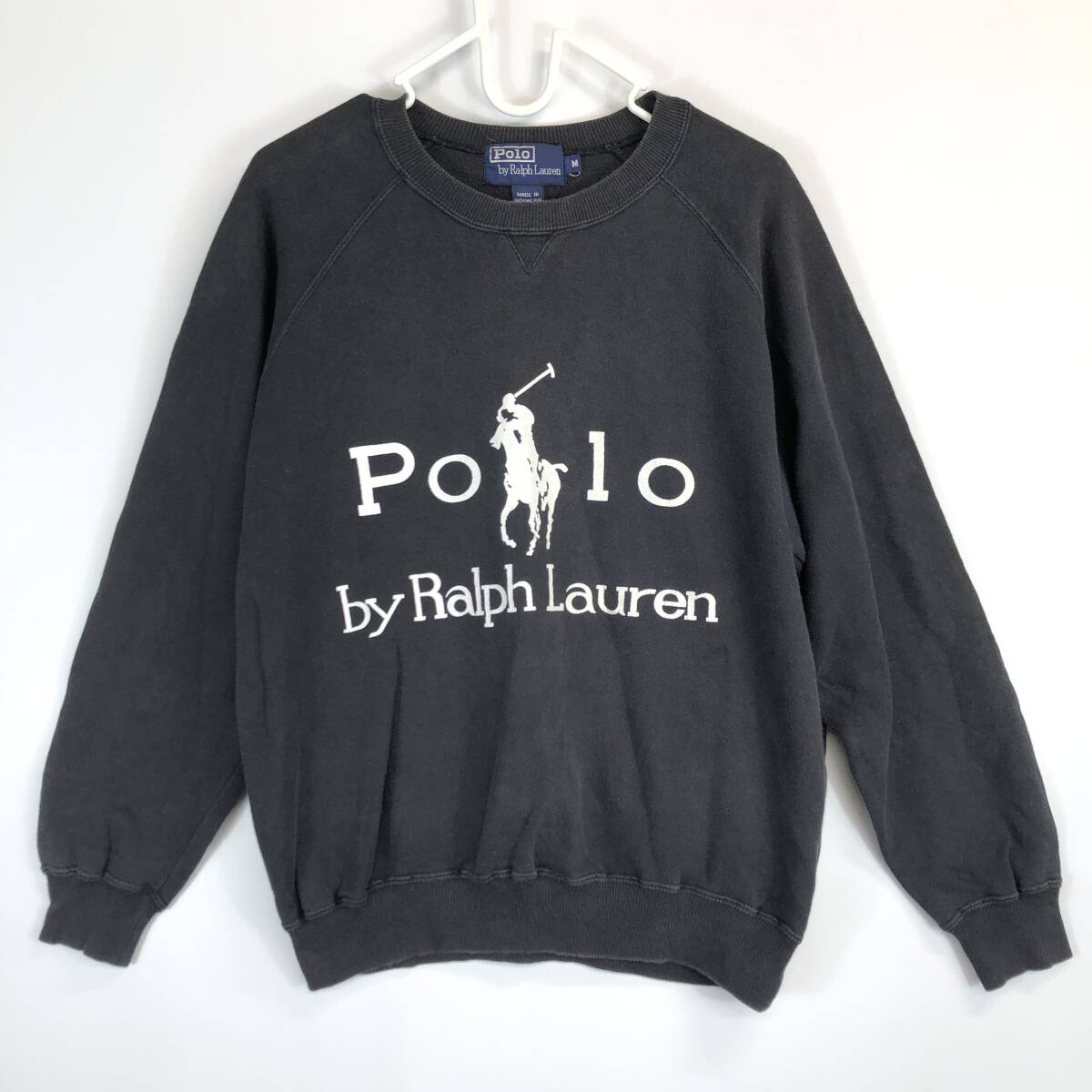 90s Ralph Lauren ラルフローレン 前Vスウェット ダークネイビー Mサイズ 褪せ黒拍卖