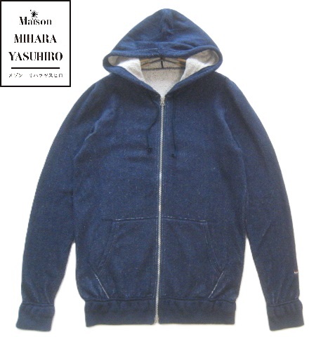 美品日本製!!ミハラヤスヒロ MIHARA YASUHIRO*パイルスウェットダブルジップパーカ S 実寸M 紺 ネイビー OPENERS SPECIAL拍卖