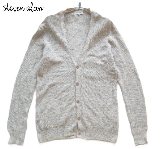 美品!!スティーブンアラン Steven Alan*麻25% ミックス織りリネンコットンニットカーディガン M グレー UNITED ARROWS購入品拍卖