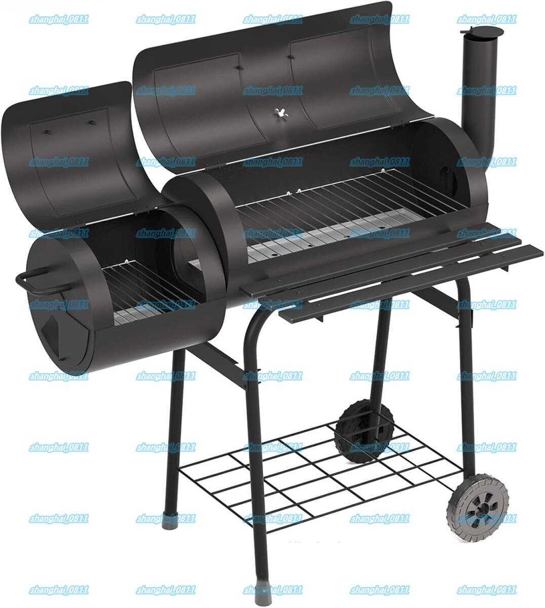 オフセット喫煙 ブラックとチャコールグリル スモーカー 燻製器 ファイヤーボックス屋外用 バーベキューグリル オフセットスモーカー付き拍卖