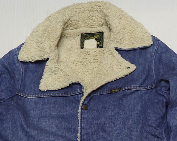 DJ19ラングラーWRANGLERアメリカ古着アメリカ製デニムジャケット80’SビンテージGジャン裏地アクリルボア付ランチコートSオールド拍卖