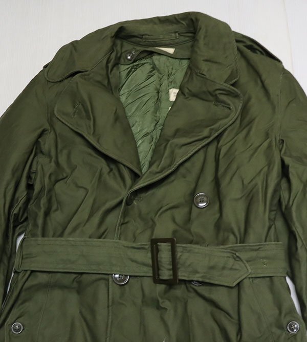 MJ48米軍実物ARMYアメリカ古着トレンチコートSオーバーコート60’Sビンテージ綿100ウールライナー付きミリタリージャケット緑系チンスト付拍卖